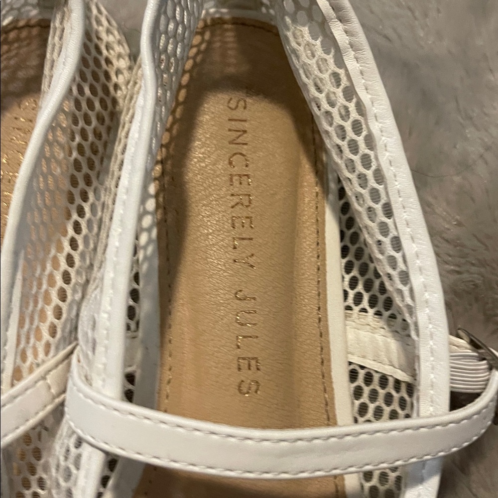 Sincerely Jules white Fishnet Mesh Mary Jane Ballet Flats Size 7 - Picture 2 of 6